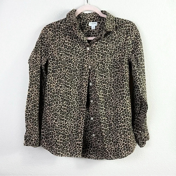 J. Crew Button down Poplin Shirt - Leopard / Cheetah/ Animal Print size XS - Picture 1 of 10